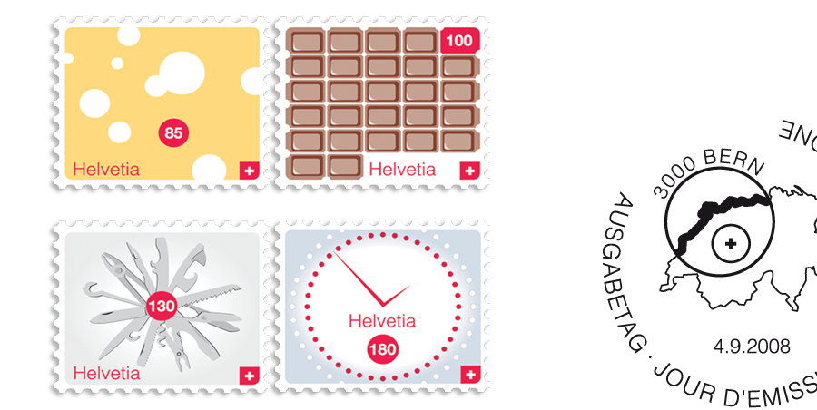 Serie di 4 francobolli realizzati per La Posta Svizza